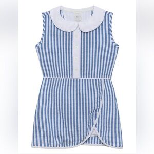 Courtside Kids Blue & White Seerksucker Sleeveless Dress with Peter Pan Collar
